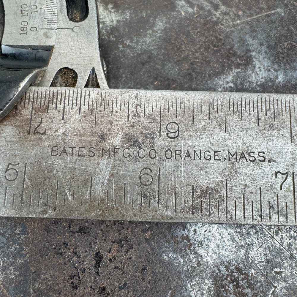 Vtg BATES Mfg Co. Reverse Protractor Head Combination Square - USA