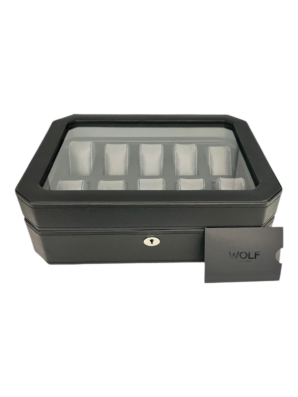 Wolf 4584029 Windsor 10 Piece Watch Box in Black & Grey MSRP $315