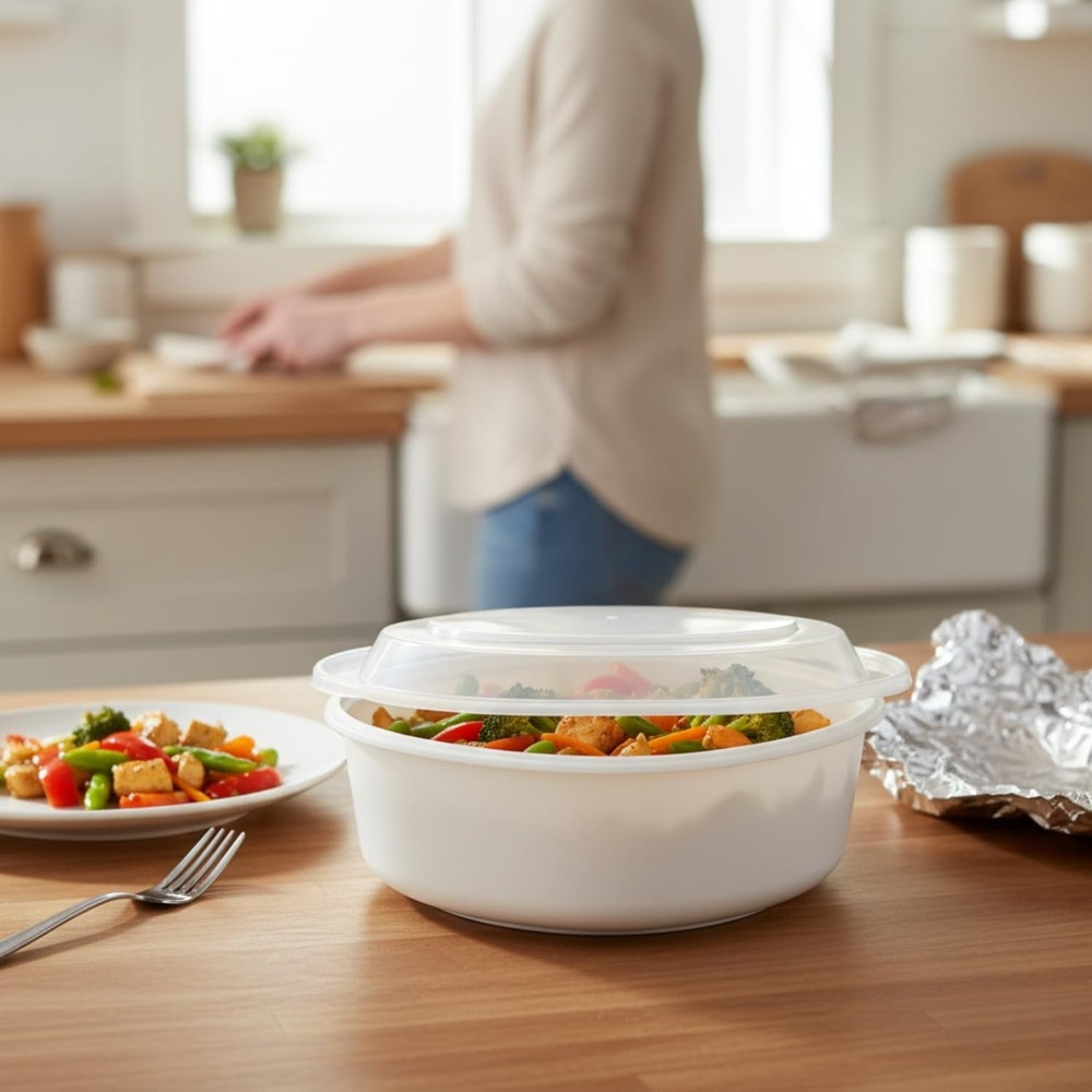 Food Storage Containers 9 Inch Round 6 Pack Reusable Stackable White