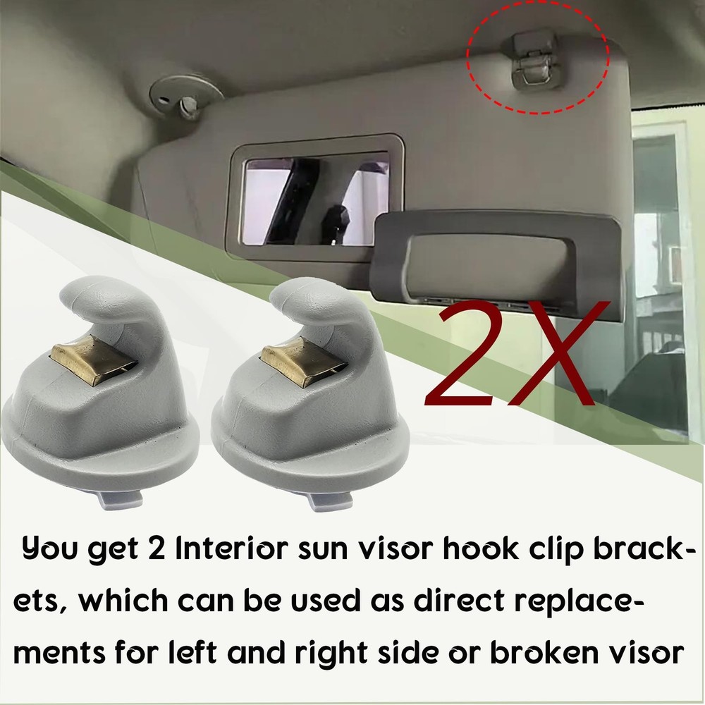2PCS Interior Sun Visor Hook Clip Brackets/Sun Visor Clips Compatible with 20...