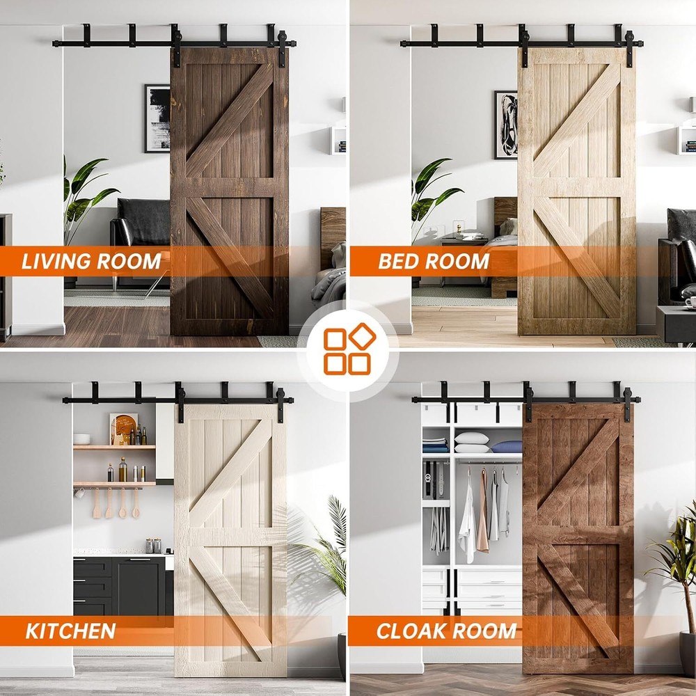 6.6FTCeiling Mount Bracket Sliding Barn Door Hardware Kit Black Single Door