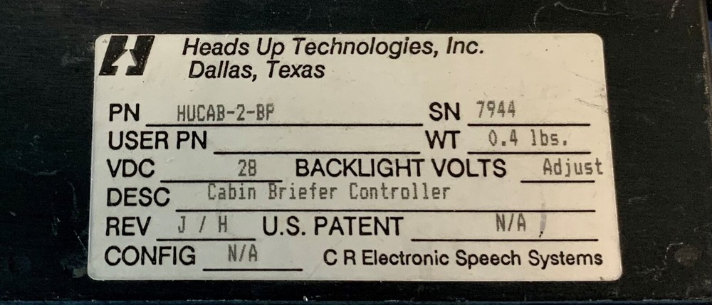 Cabin Briefer Controller HUCAB-2-BP Removed Working