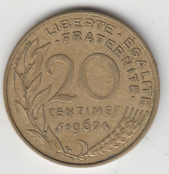France 20 Centimes 1967 as shown