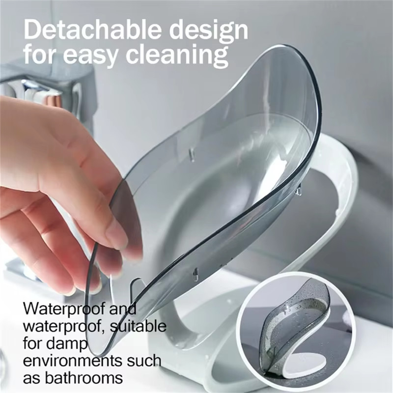 Leaf-Shaped Suction Cup Soap Dish – Self-Draining Holder for Bathroom & Basin