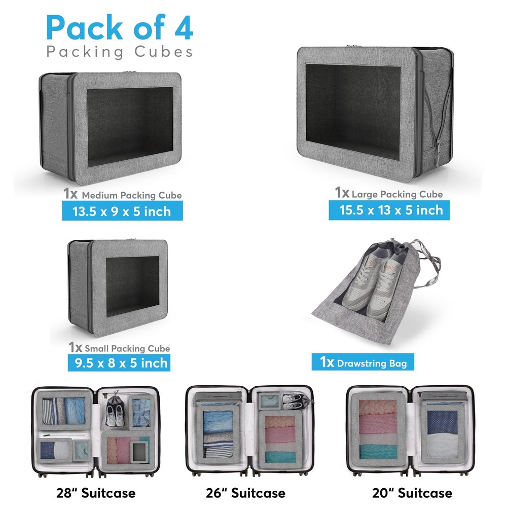 Compression Packing Cubes - Set of 4 Lightweight Packing Cubes Compression fo...