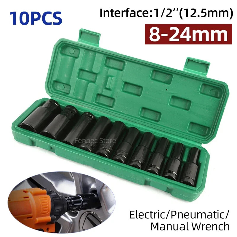 10pcs Impact Socket Set Pneumatic Wrench Head Tire Removal Tool Maintenance Tool