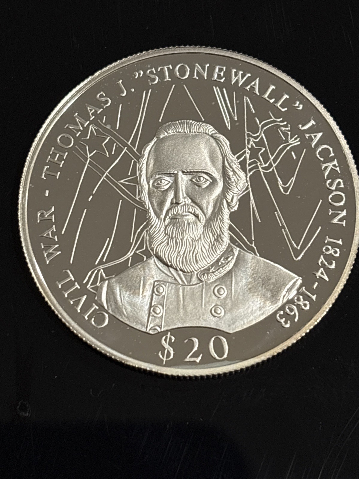 $20 Stonewall Jackson .999 Fine Silver Liberia Made In Germany 2000