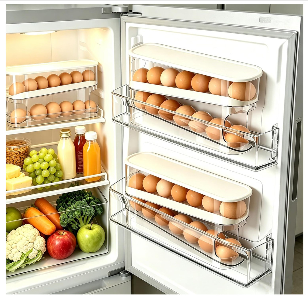 Auto Rolling Egg Organizer Fridge Dispenser Storage Holder 12 Eggs Clear