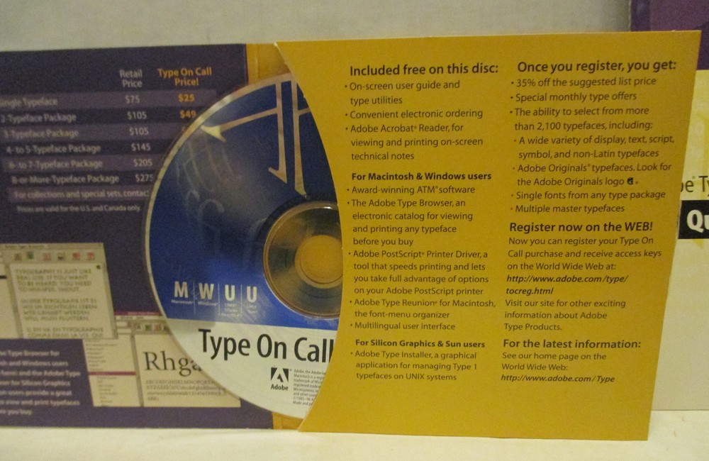 Adobe Type Manager Deluxe 4.0 CD Rom 2 Discs Instructions - Type Library Booklet