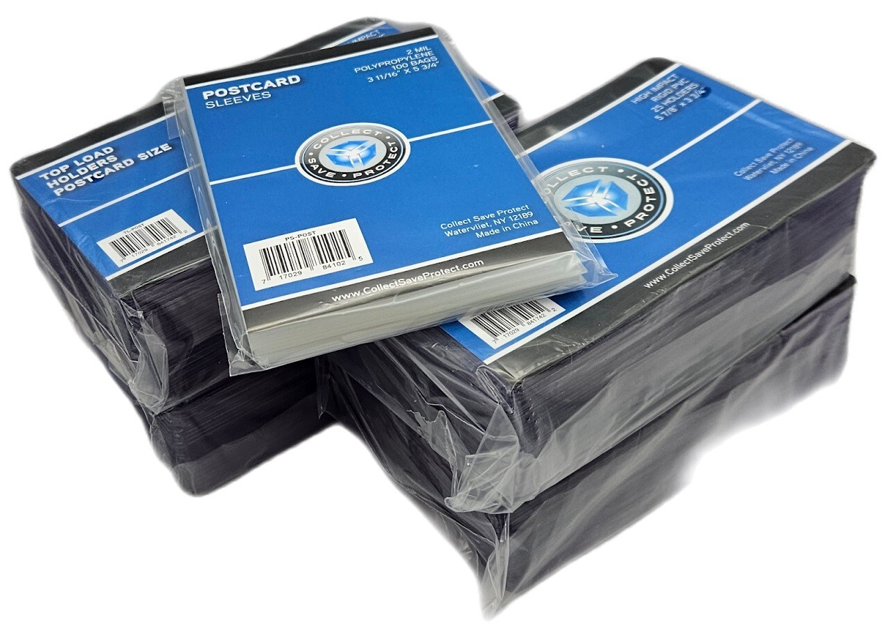 (100 of Each) CSP Postcard Size Toploaders Rigid Holders and Soft Poly Sleeves