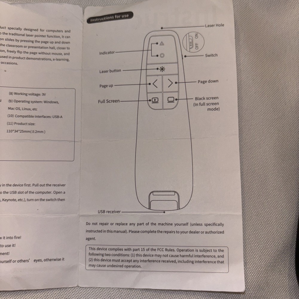 Wireless Presenter Red Laser USB & USB-C Compatible - Tested & Works