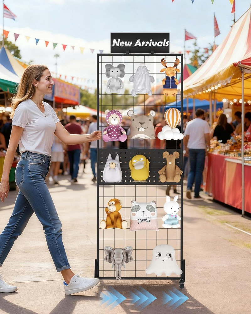 6' X 2' Grid Wall Panel Display Stand with Wheels for Home & Retail Use
