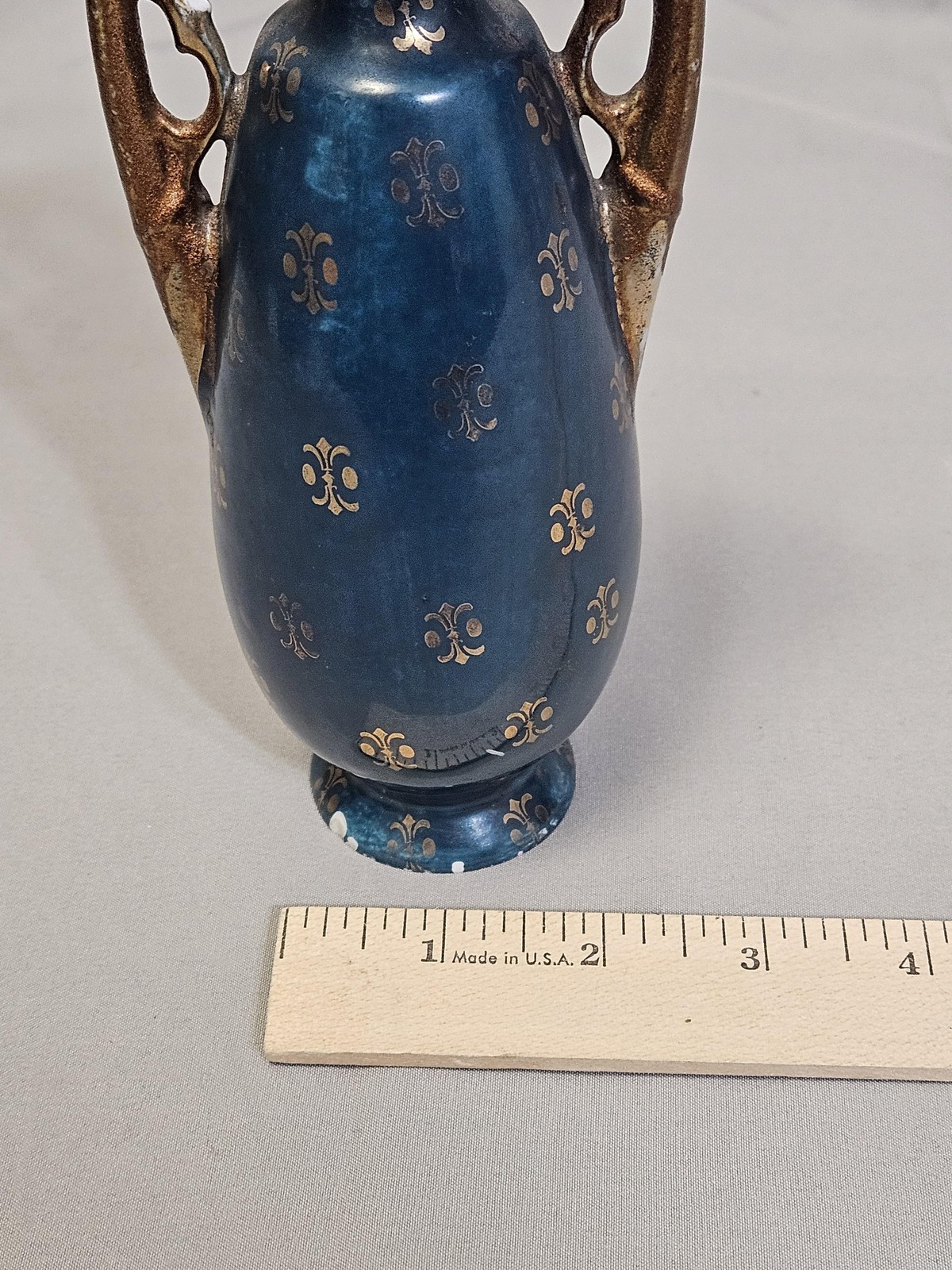 Vintage Victoria Austria Porcelain Vase Romantic Couple Blue Gold Art Nouveau