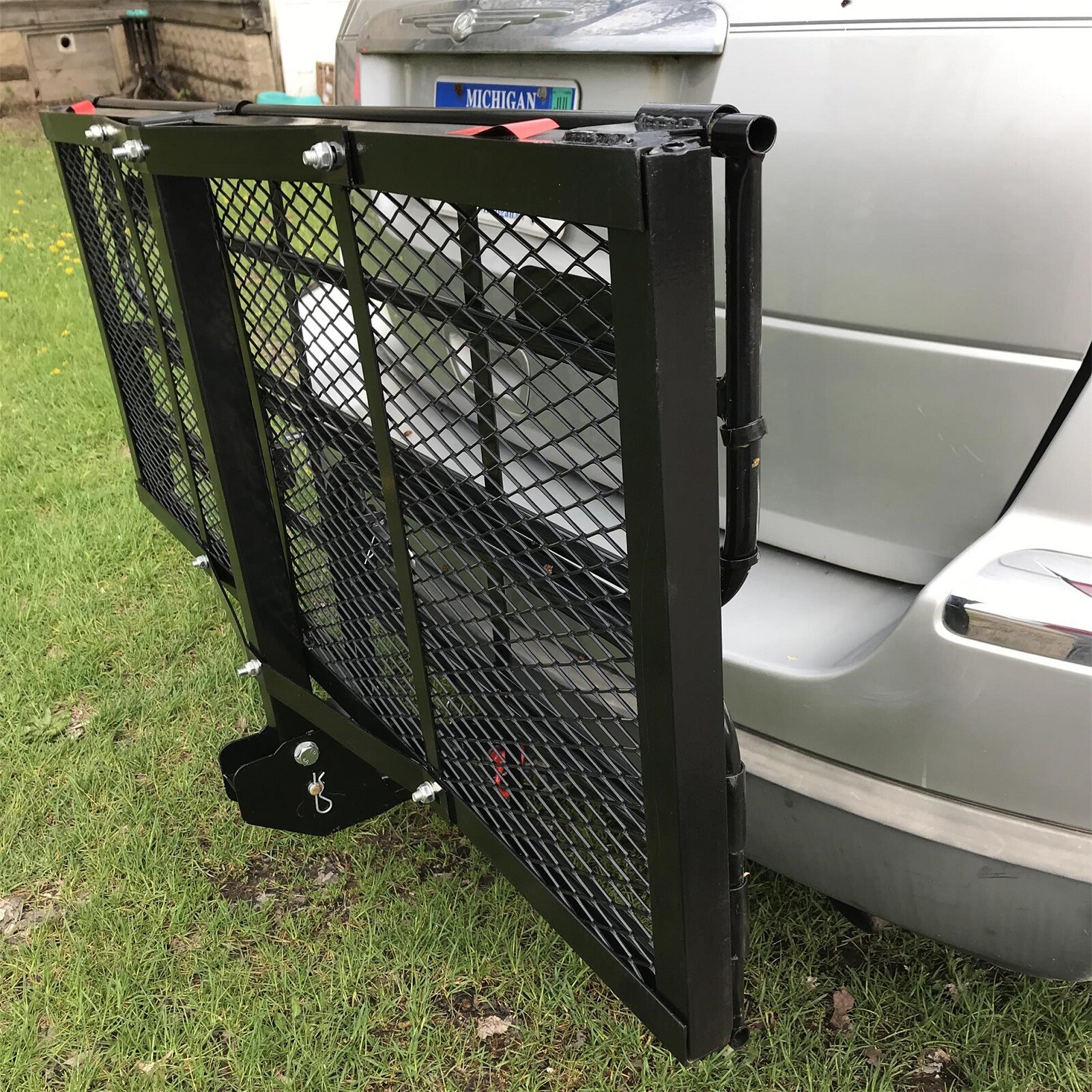 500LBS Folding Trailer Hitch Mount Cargo Basket Luggage Rack Carrier For SUV Car