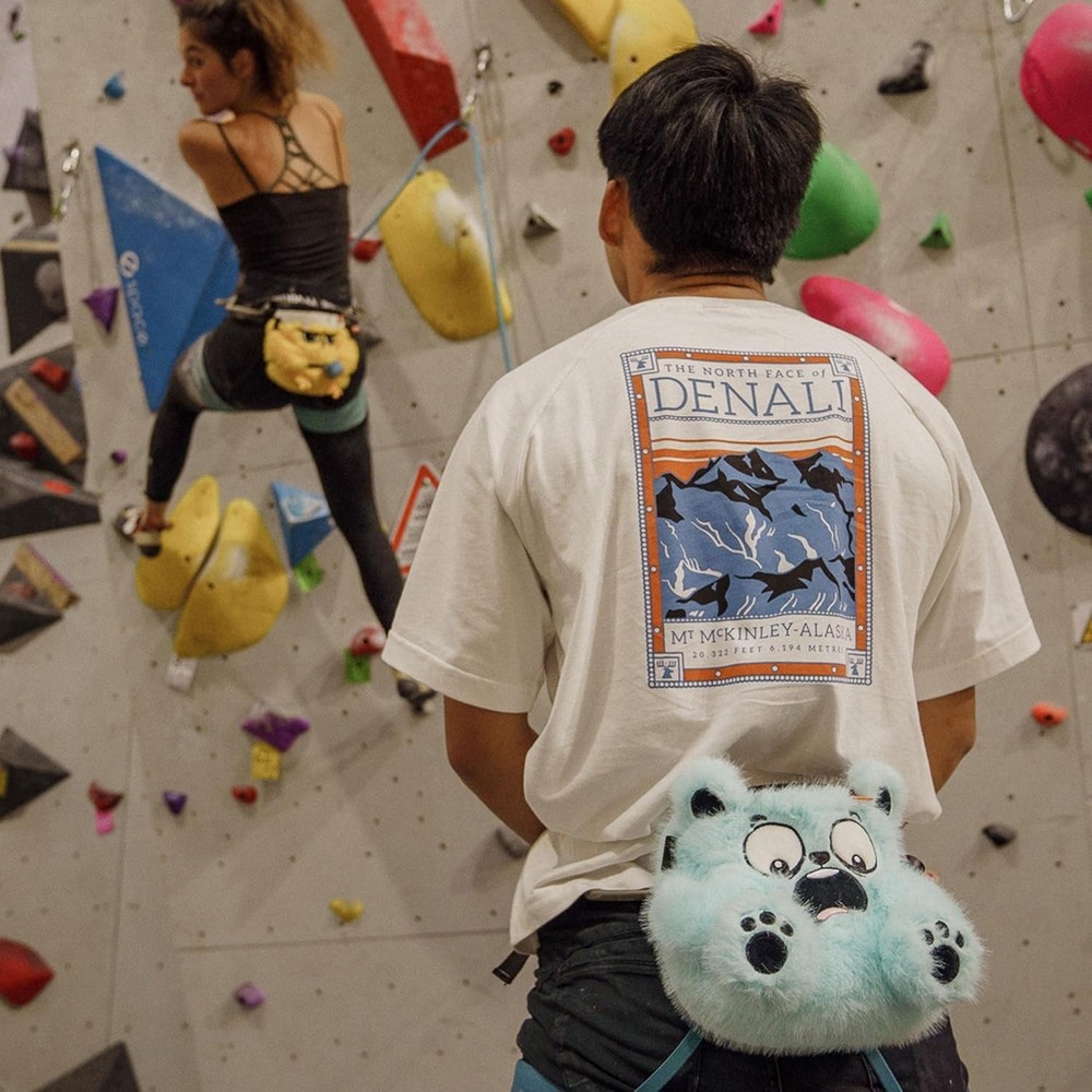 Turquoise Bear Rock Climbing Chalk Bag with Adjustable Belt & Drawstring Closure