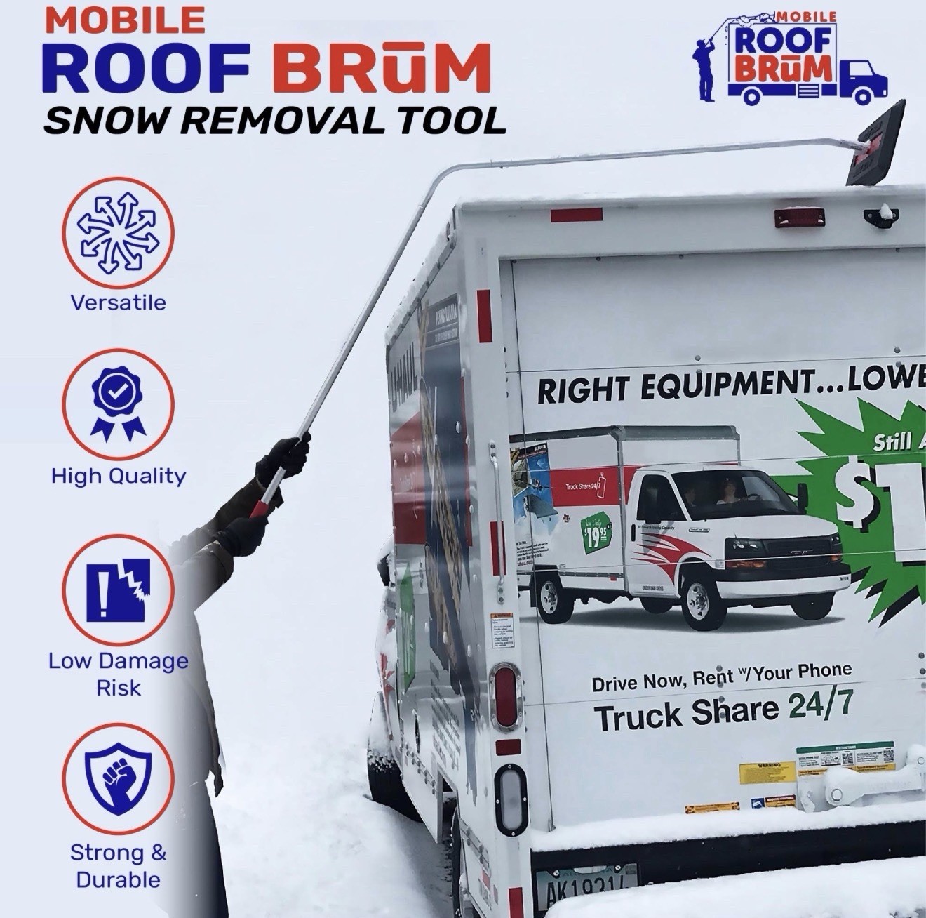 Mobile RoofBrum Snow Broom for Extra Large Vehicles, 12 Foot – No Scratch Snow