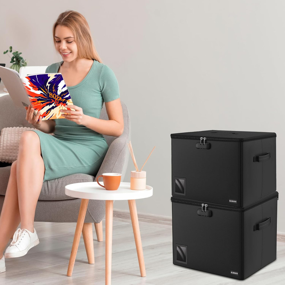 Comic Book Storage - Fireproof & Water-Resistant Stackable Box with Zipper Mesh