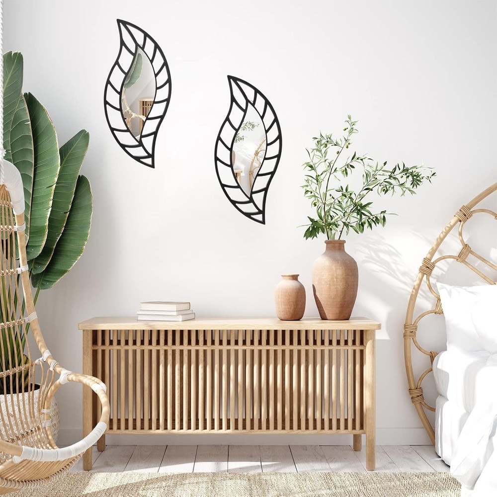 2 Pcs Decorative Mirror Wall Decor Leaf Teardrop Mirror Wall Mounted Decorations