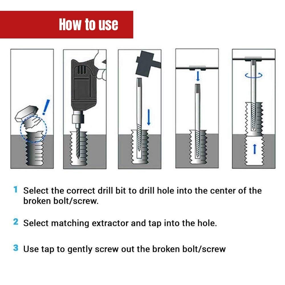 NORTOOLS 6 PCS Broken stud extractor kit Damaged onesize, 6 Pcs-coarse Thread
