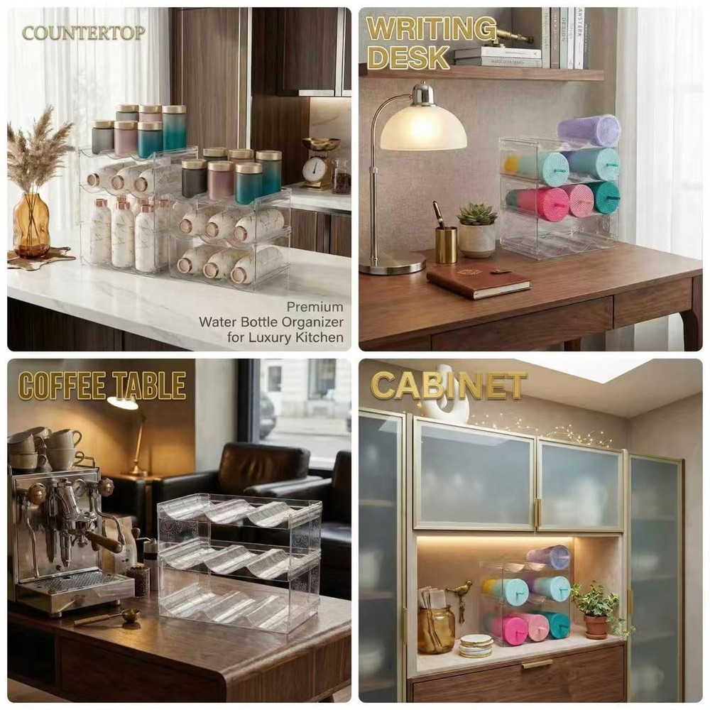 Stackable Water Bottle Organizer for Cabinet, Plastic Bottle Holder Designed ...