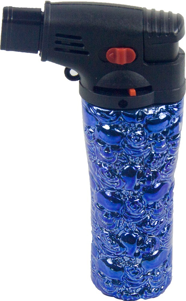 5 Pack 4.3" Jet Torch Gun Lighter Refillable Lockable Adjustable Engraved Skull2