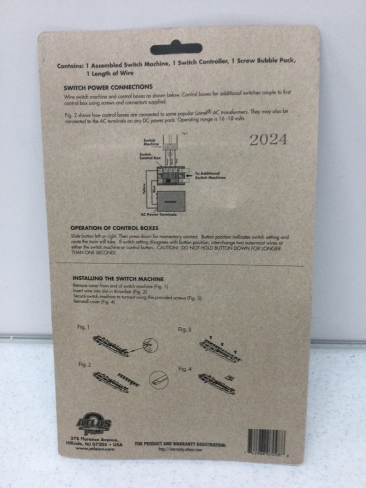 Atlas-O Code 148 #7098 2 Rail Left Hand Switch Machine - O Scale
