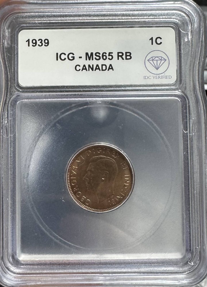 1939 CANADA Bronze CENT ICG MS-65 IDC Verified RB