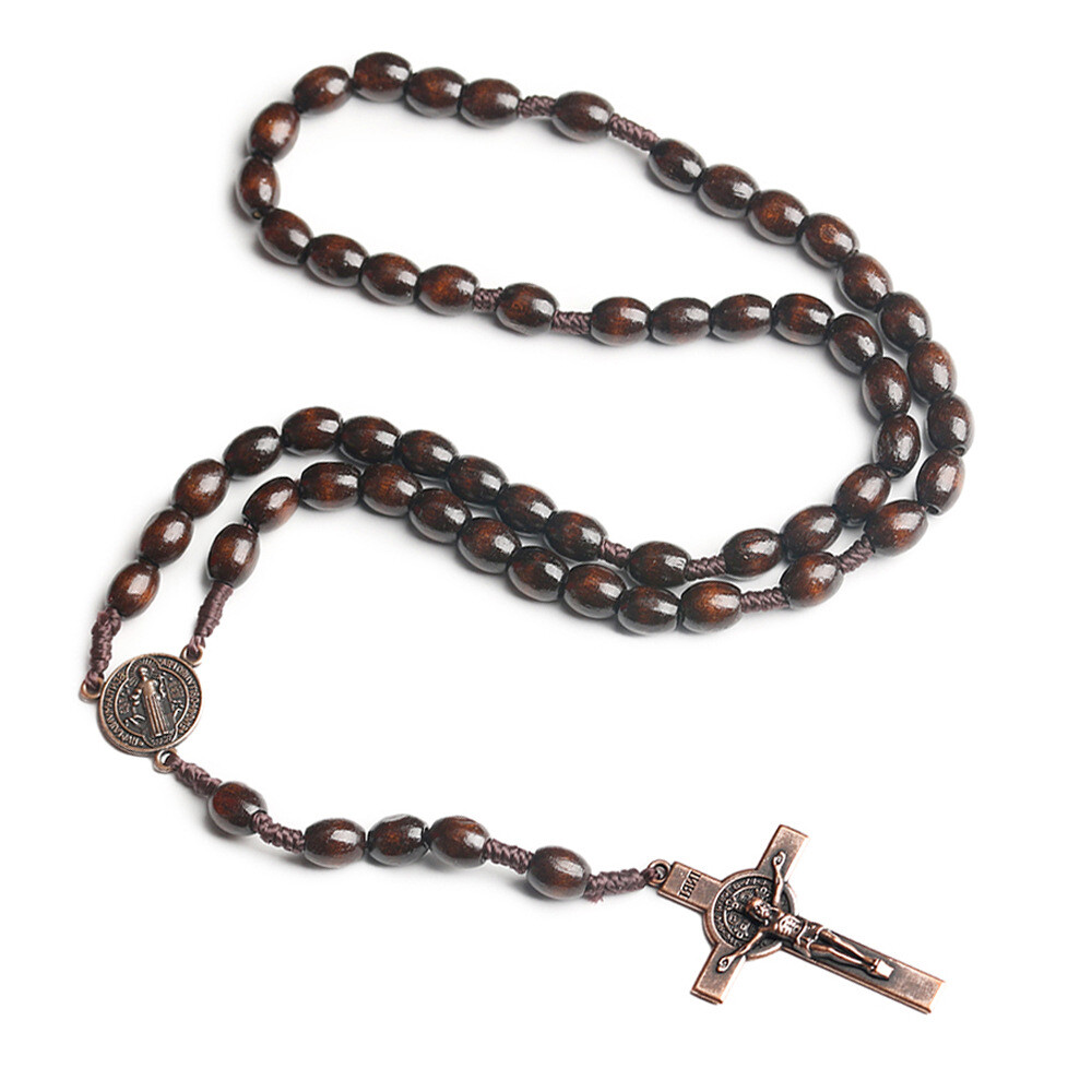Rosary Cross Crucifix Handmade Wooden Beads Catholic Christian Traditional Style