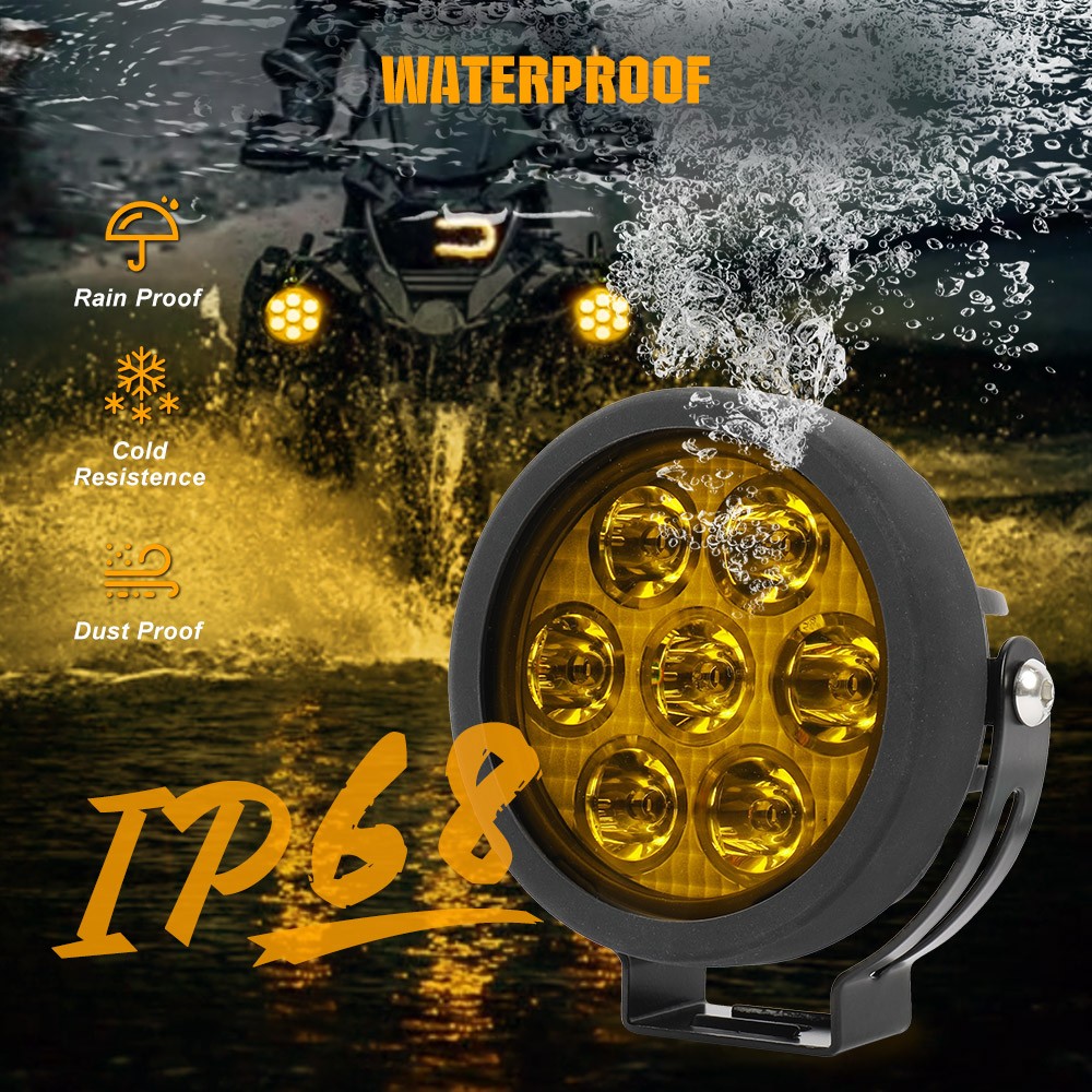 Pair Motorcycle LED Headlight Amber White Auxiliary Spot Lights Driving Fog Lamp