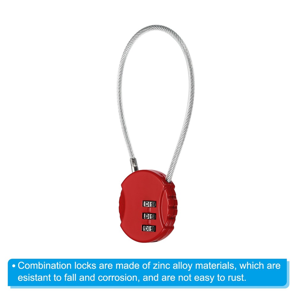 Small Combination Block 7.8", 3pc 3 Digit Luggage Lock, Red
