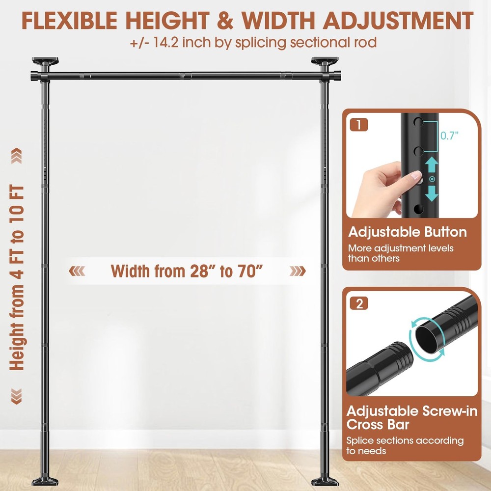 SUNALLY Room Divider Adjustable Height: 4FT to 10FT, Width: 28" 70", Black