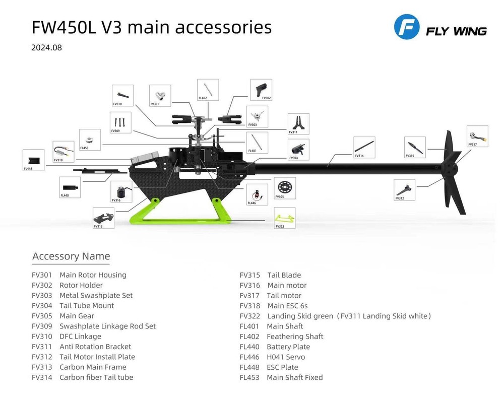FlyWing FW450L V3 GPS Helicopter w/ ACE Flight Controller RTF (Green)