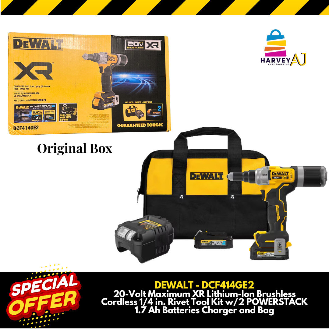 DEWALT DCF414GE2 20V MAX XR BL 1/4" Rivet Tool w/ 2 POWERSTACK Batts, 1.7 Ah Kit