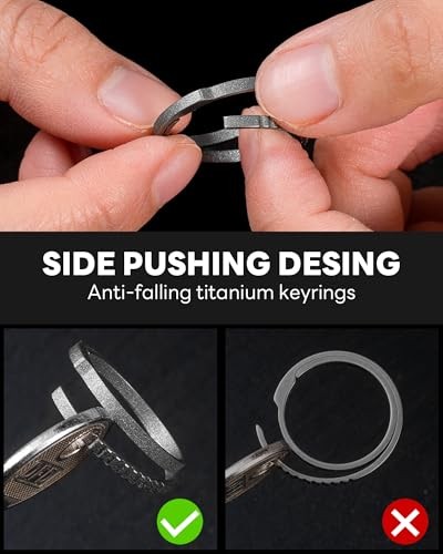 Titanium Keychain Rings, Split Side Pushing 2pcs Grey Small Titanium Key Rings