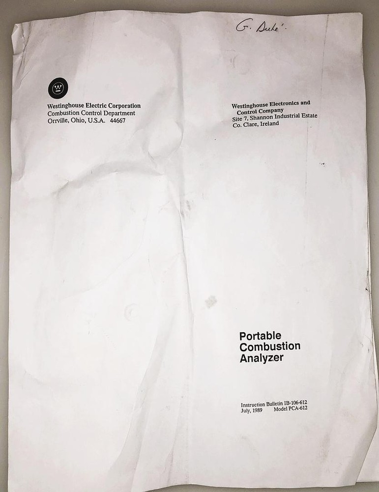 Westinghouse PCA-612 Portable Combustion Analyzer