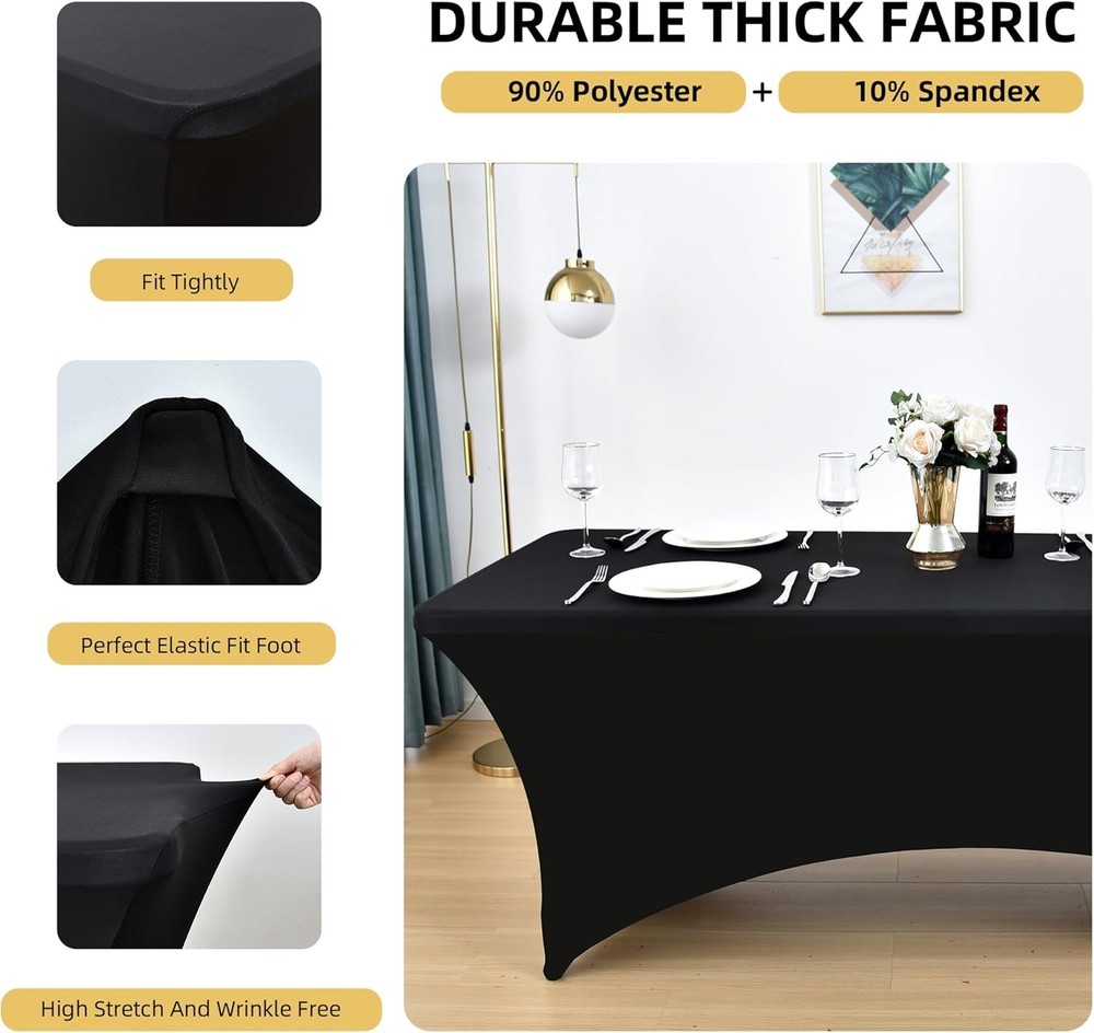 10-Pack 4ft Black Spandex Table Covers Rectangular Folding Tables Wrinkle