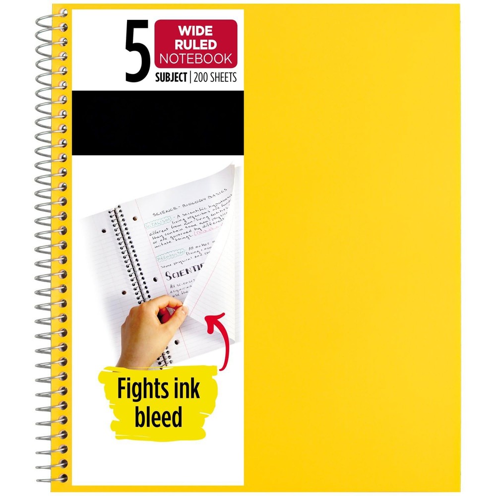 Spiral Bound Notebook 5 Subject, 8x10.5 Inch, 200 Sheets, Assorted
