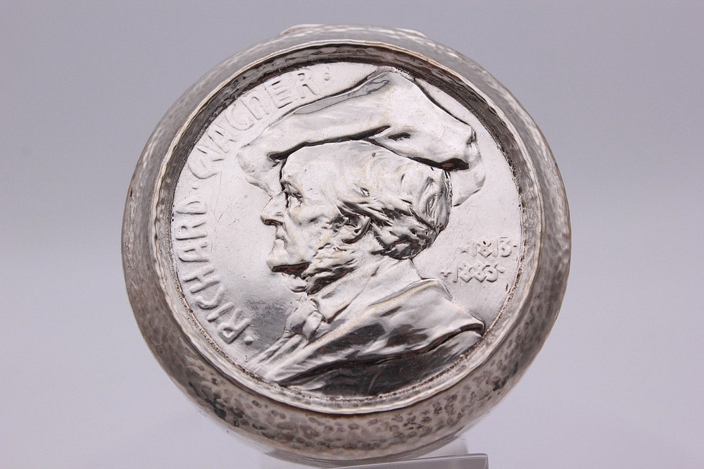 Richard Wagner Composer Commemorative German 800 Silver Box, 5 cm diameter