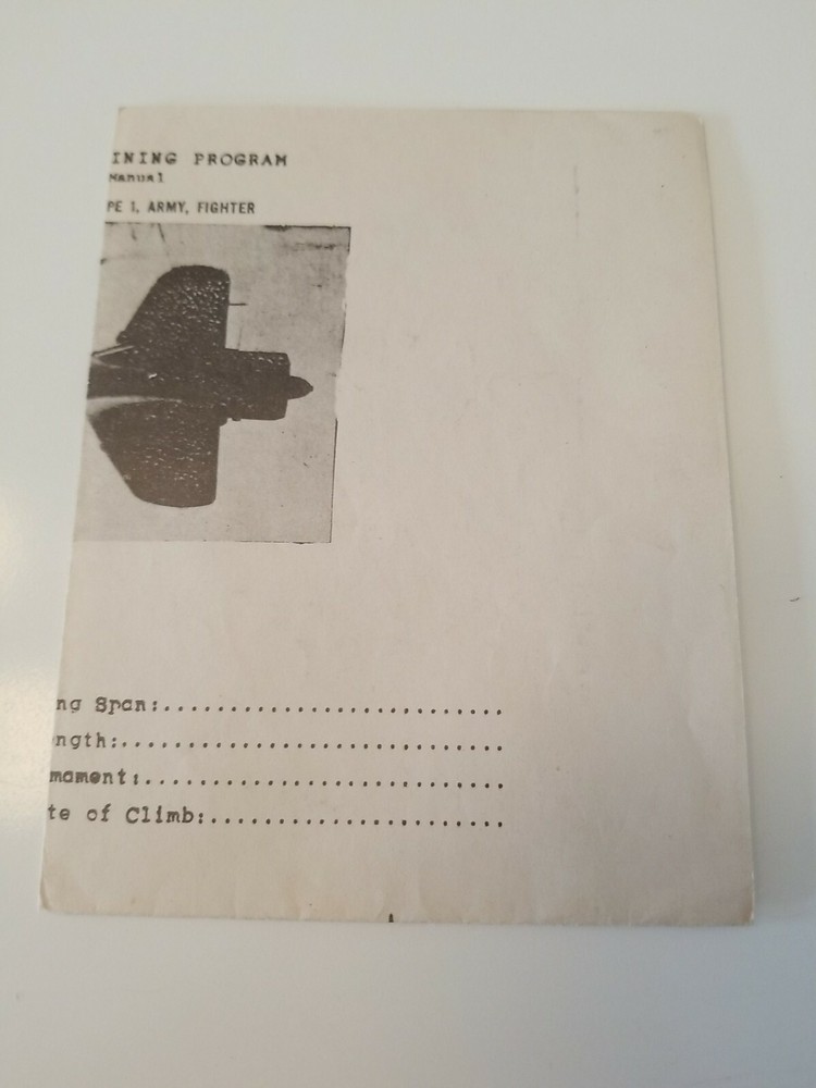 WW2 Recognition Training Program Japanese OSCAR Identification Paper Type 1 Army