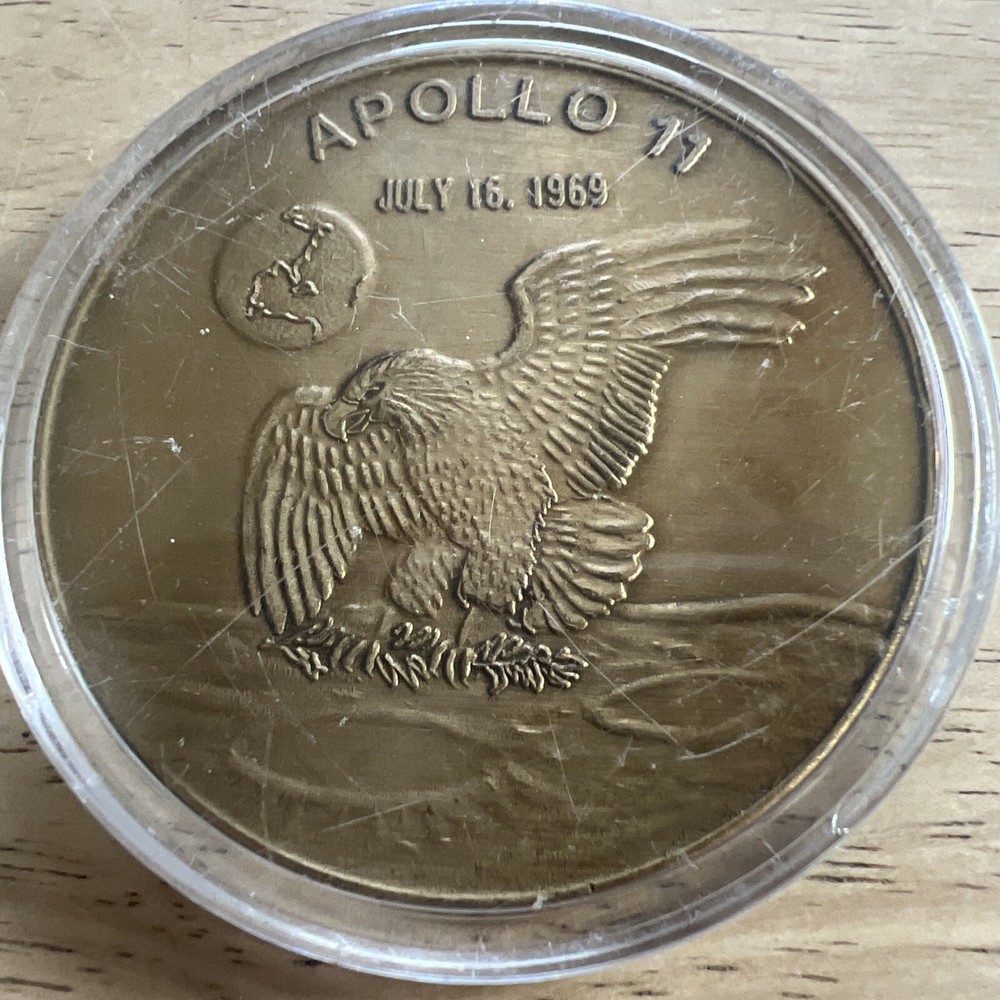 APOLLO 11 JULY 16 1969 PROJECT APOLLO SPACE ROCKET BRASS TOKEN. In Case