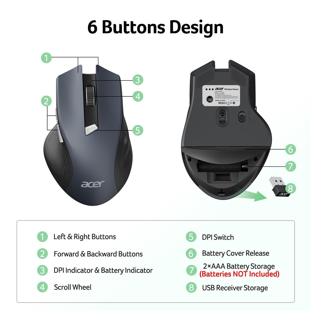 Wireless Mouse for Laptop, 2.4GHz Computer Mouse 3 Adjustable DPI Office Cord...