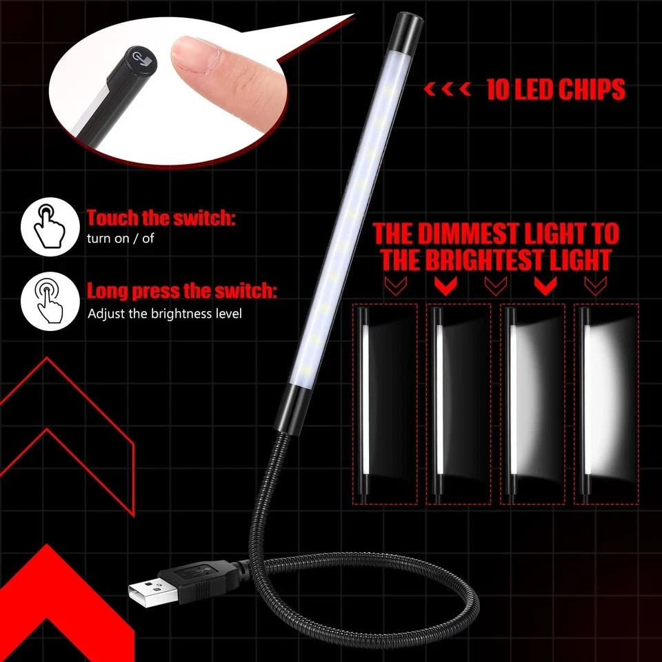 Mudder Portable USB Flexible Stick Dimmable Touch Switch LED White Light Lamp