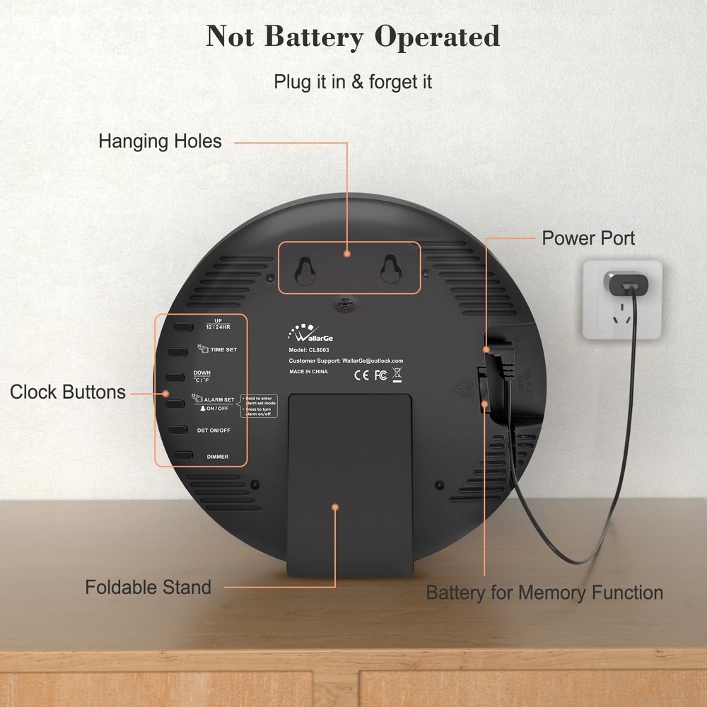 Large Digital Wall Clock with LED Display, Electric Wall Clock with Temperatu...