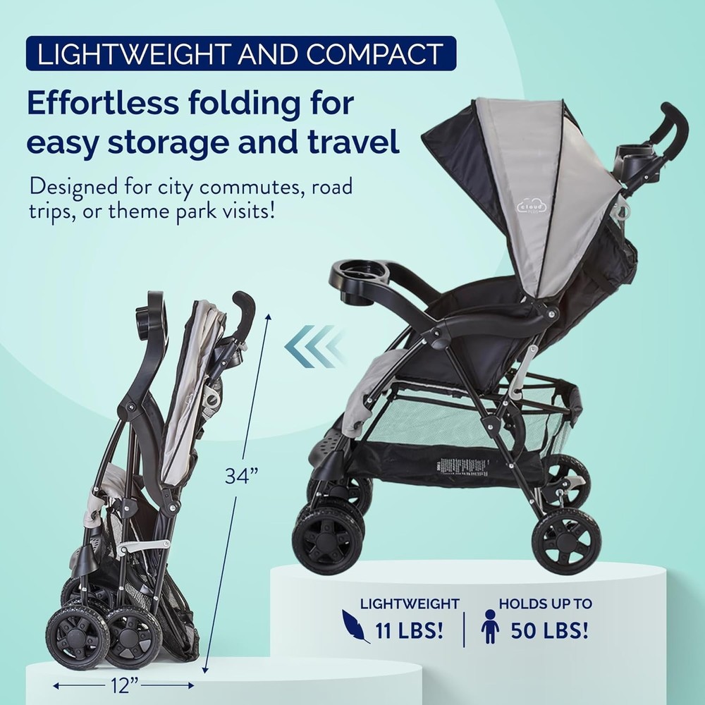 Cloud Plus Lightweight Umbrella Stroller: Reclining Chair with Canopy & Storage