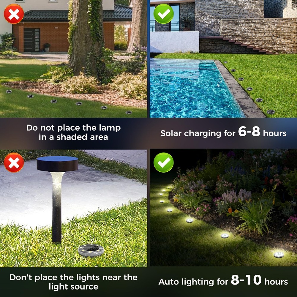 Peasur Mini Solar Ground Lights, 24 Pack Flat Disc 24 Pack, Cool White