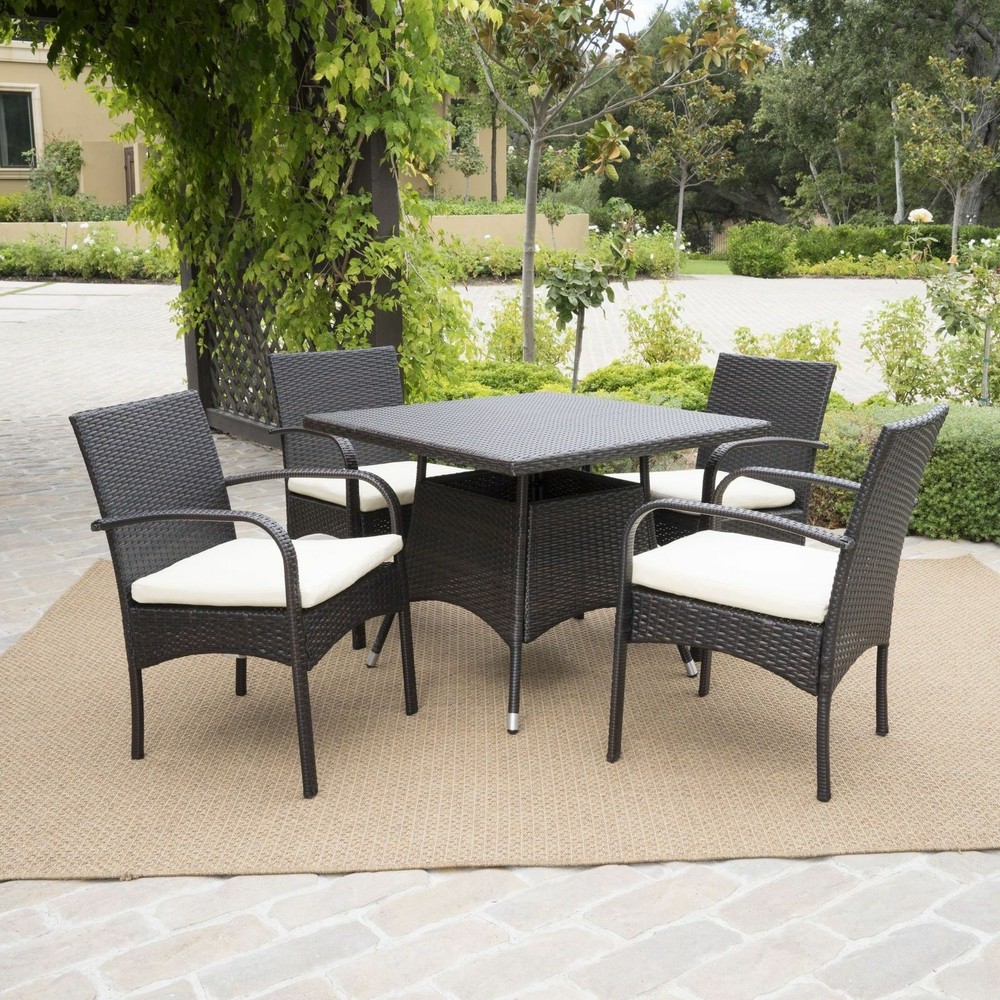 Carmela Outdoor 5pc Multibrown PE Wicker Square Dining Set