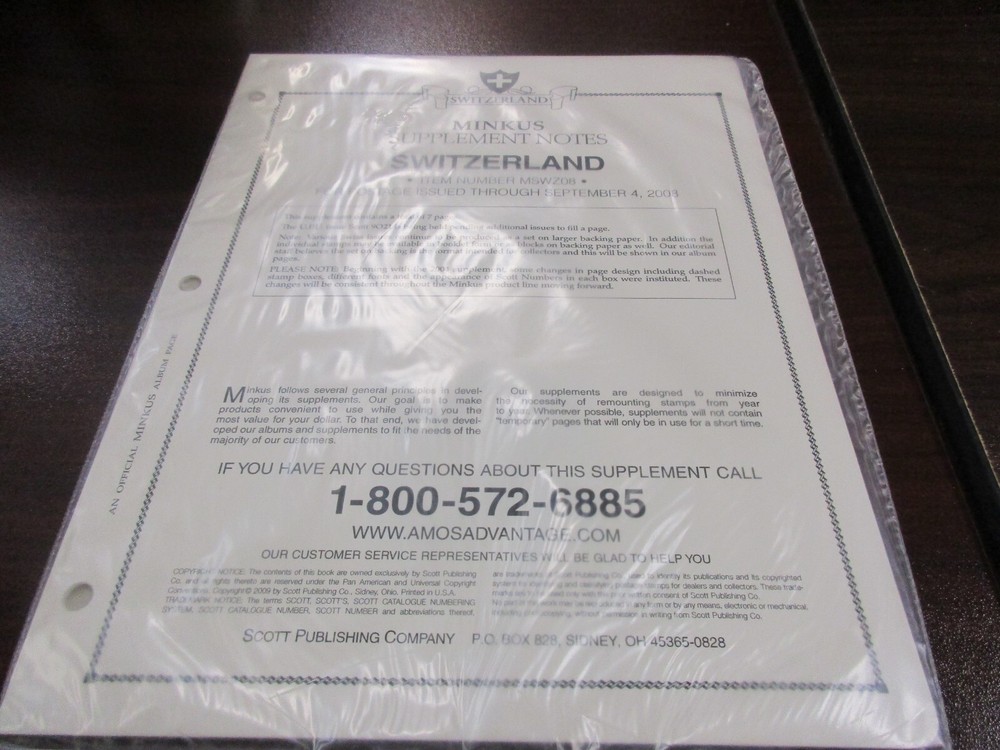 "MINKUS" SUPPLEMENT NOTES SWITZERLAND #MSWZ08  W/FREE SHIPPING!!!