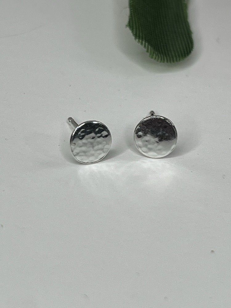 Handmade Hammered 8mm Circle Stud Earrings 925 Sterling Silver Push Back