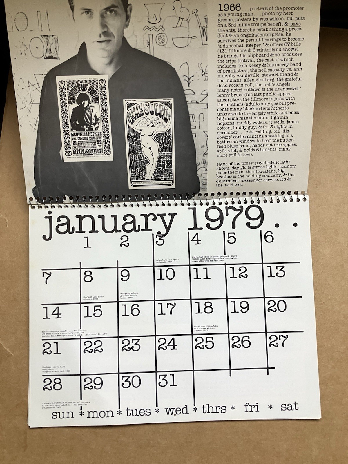 Vintage BILL GRAHAM Presents 1979 Calendar Rolling Stones Fillmore