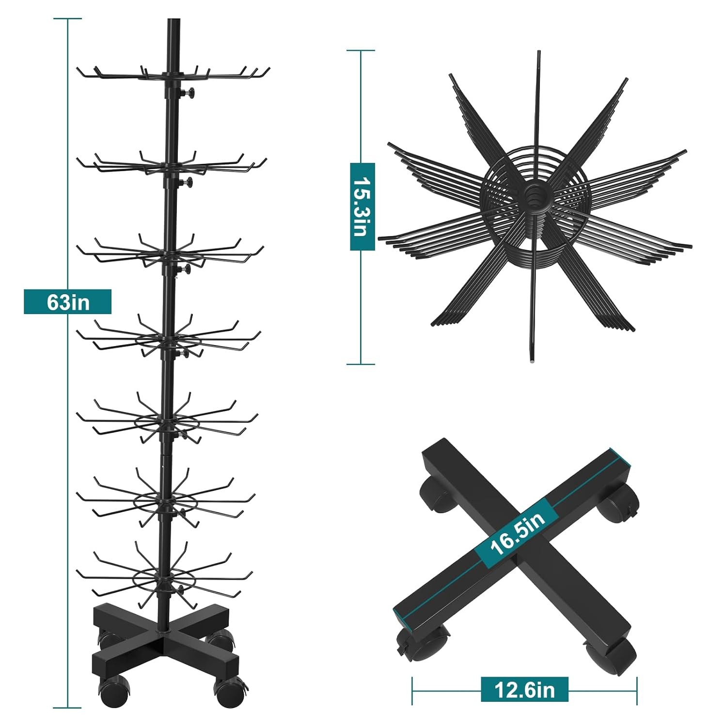 Retail Rotating Display Stand 7 Tier Rack W/ Hooks for Store Spinner Key Jewelry